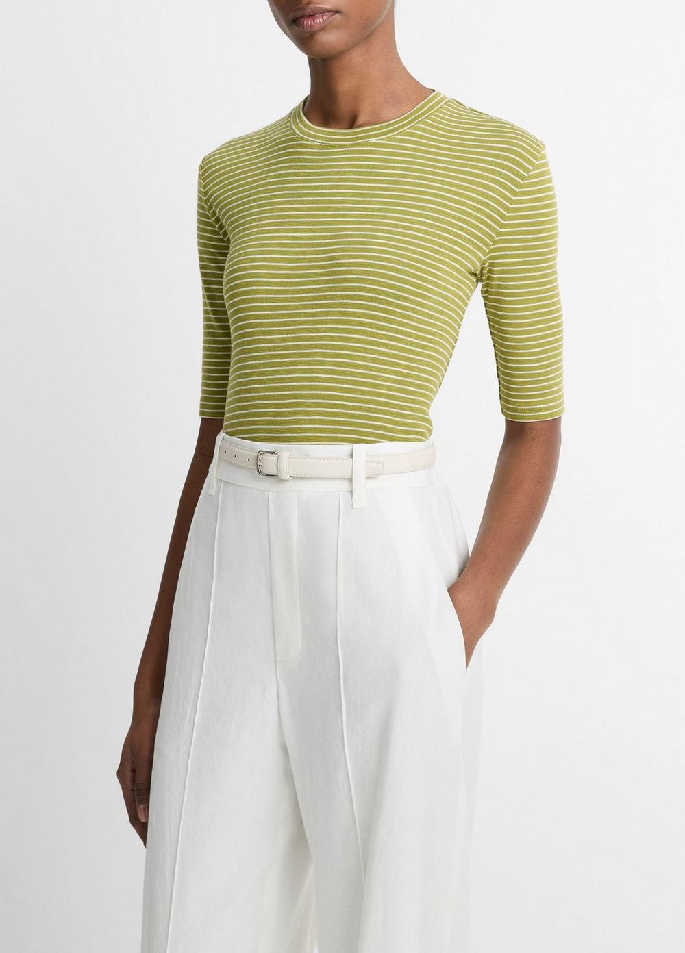 Striped Cotton-Blend Elbow-Sleeve T-Shirt