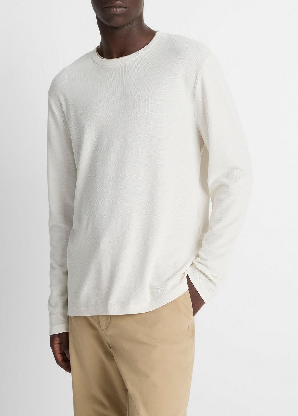 Micro-Waffle Pima Cotton Double-Collar Long-Sleeve T-Shirt
