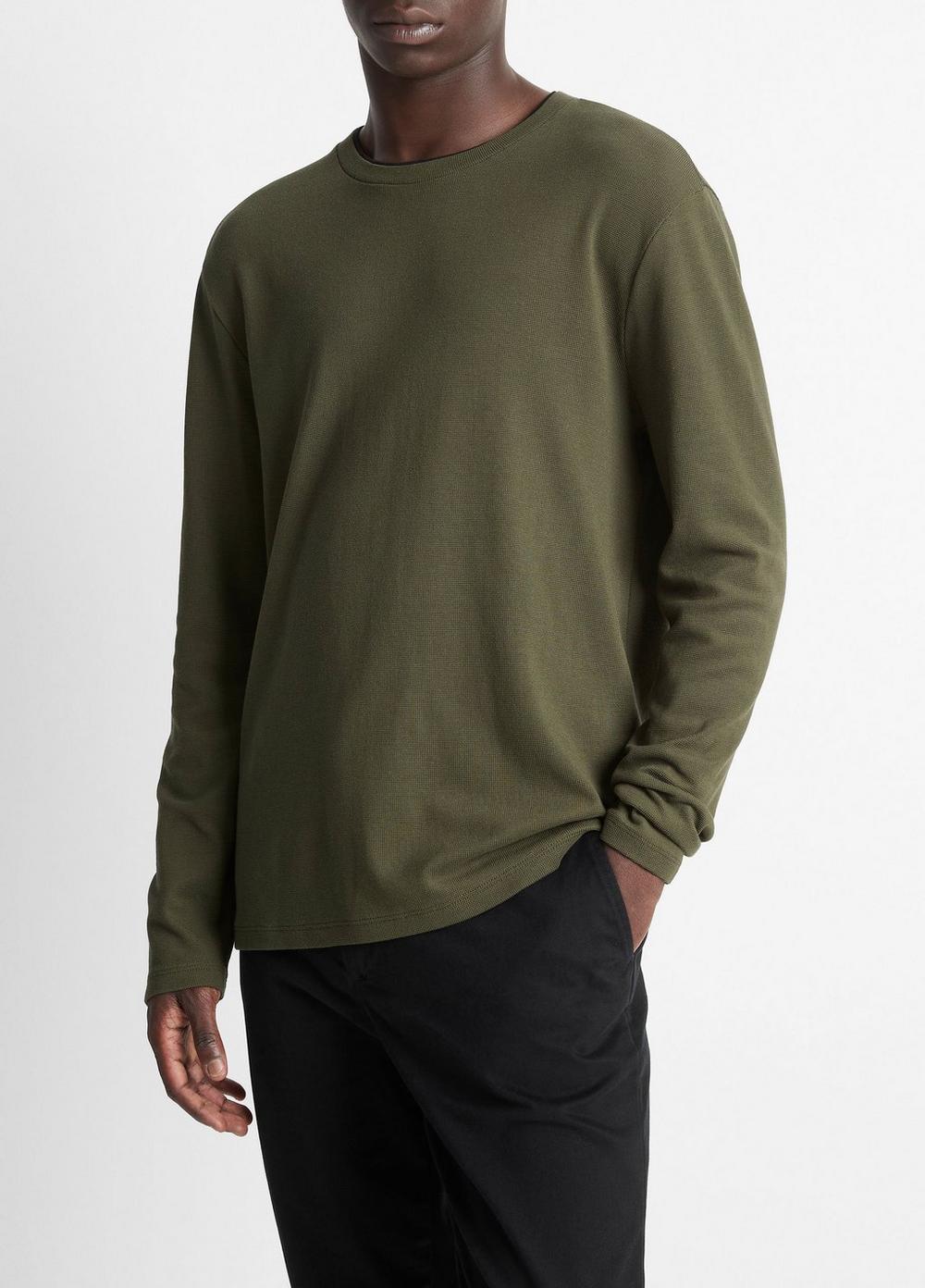 Micro-Waffle Pima Cotton Double-Collar Long-Sleeve T-Shirt