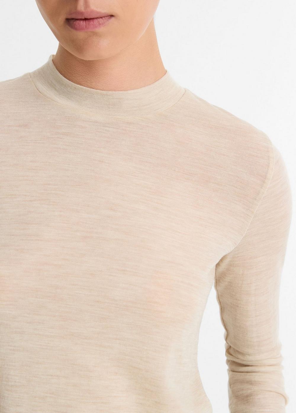 Wool Three-Quarter-Sleeve Mock-Neck Top