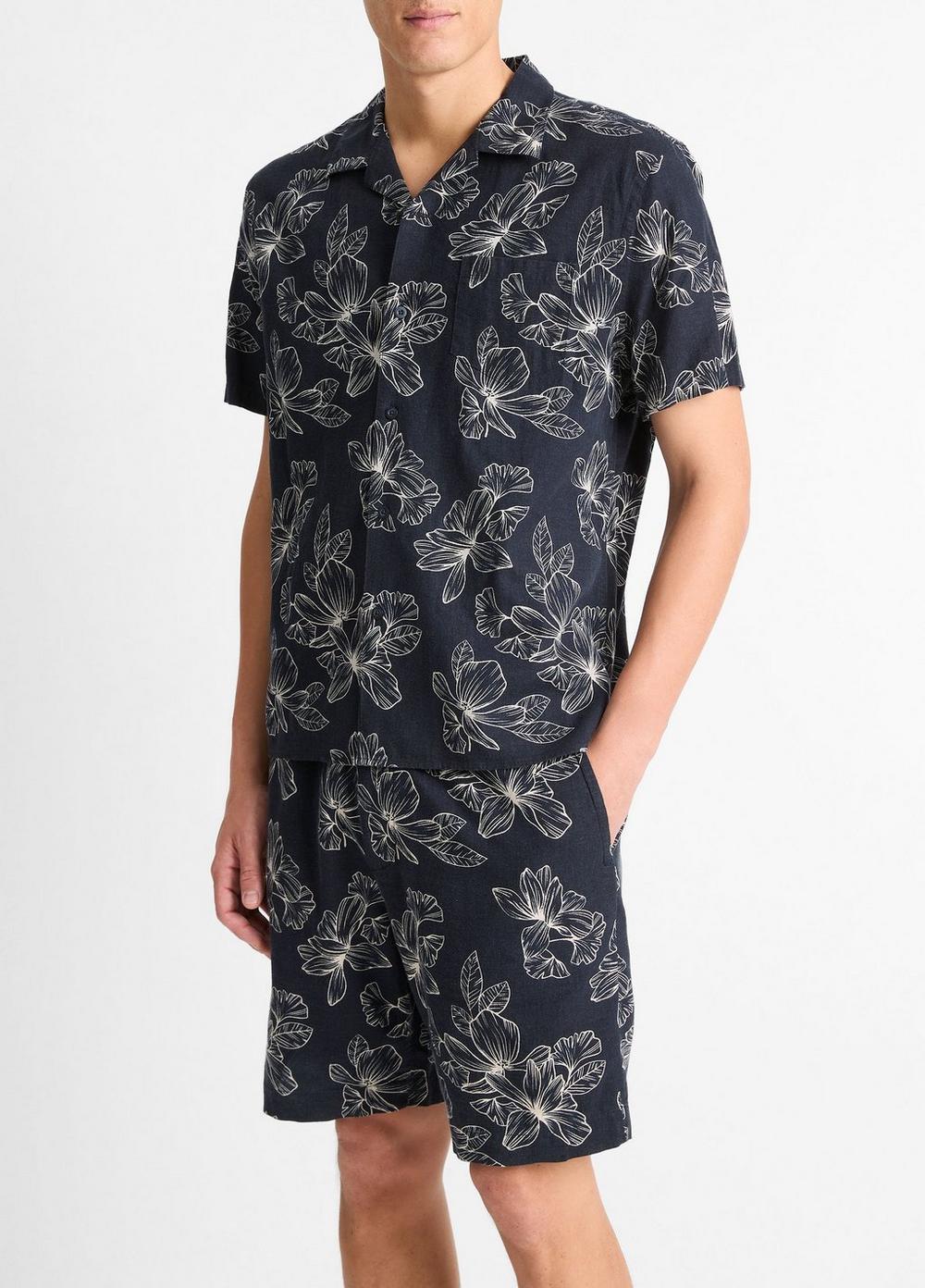 Line Floral Linen-Blend Cabana Shirt