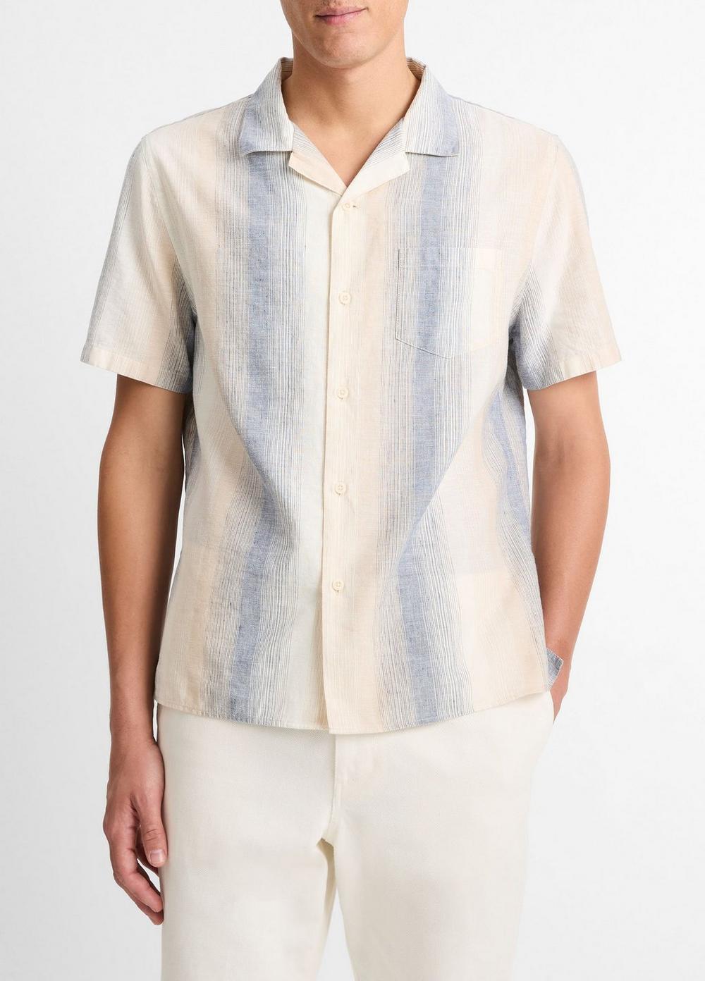 Marina Stripe Italian Cotton-Linen Cabana Shirt