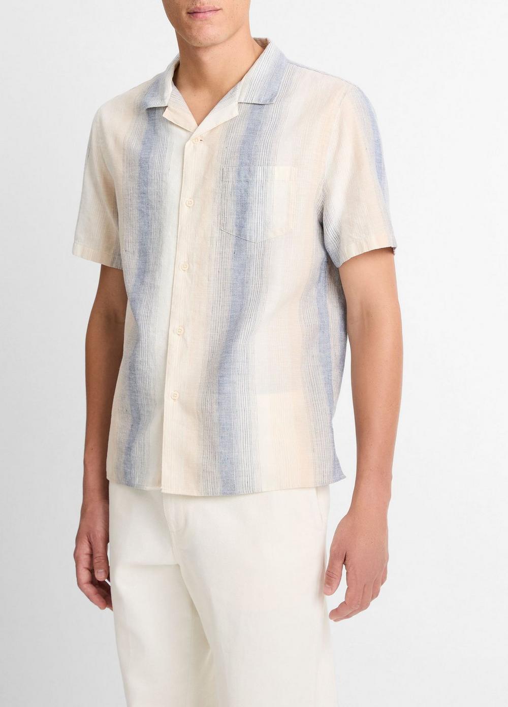 Marina Stripe Italian Cotton-Linen Cabana Shirt