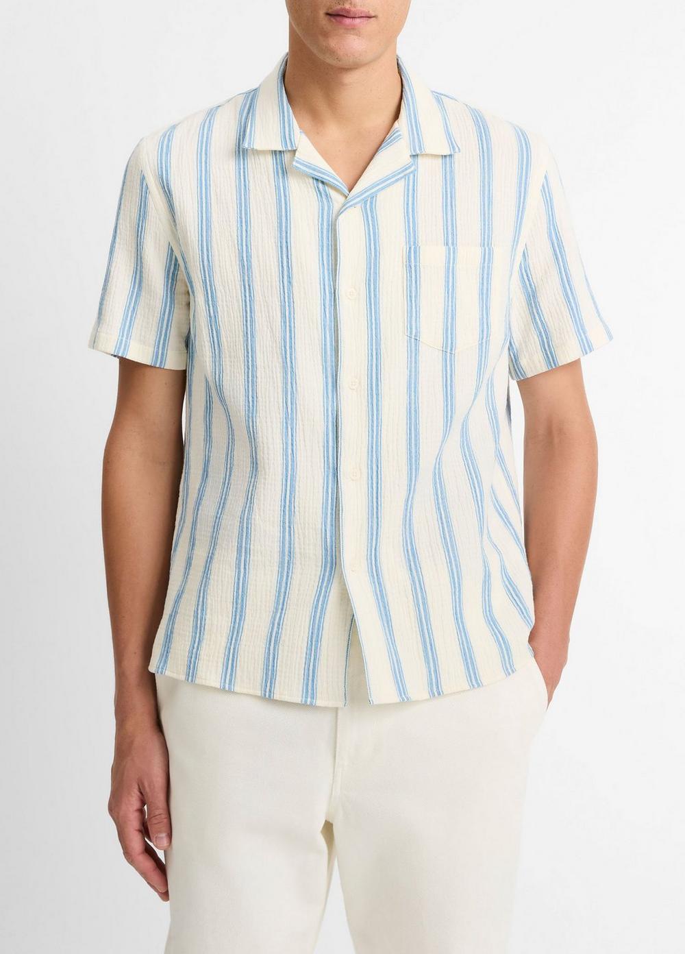 Textured Stripe Italian Cotton Cabana Shirt
