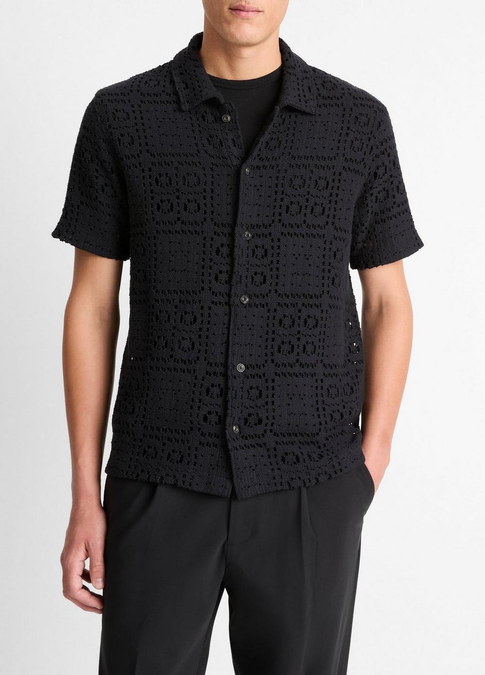 Crochet Italian Cotton-Blend Button-Front Shirt