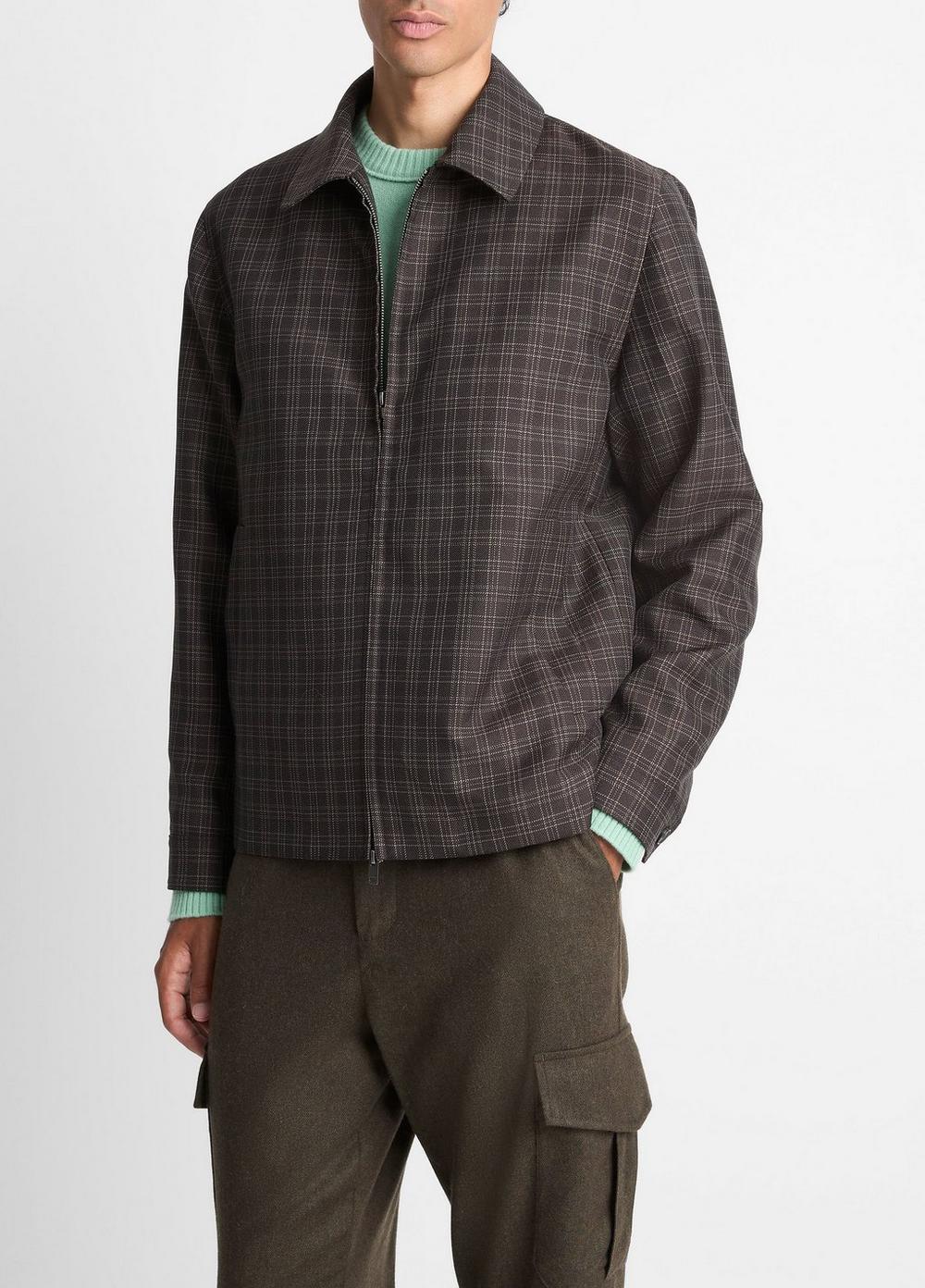 Plaid Wool-Blend Zip Jacket