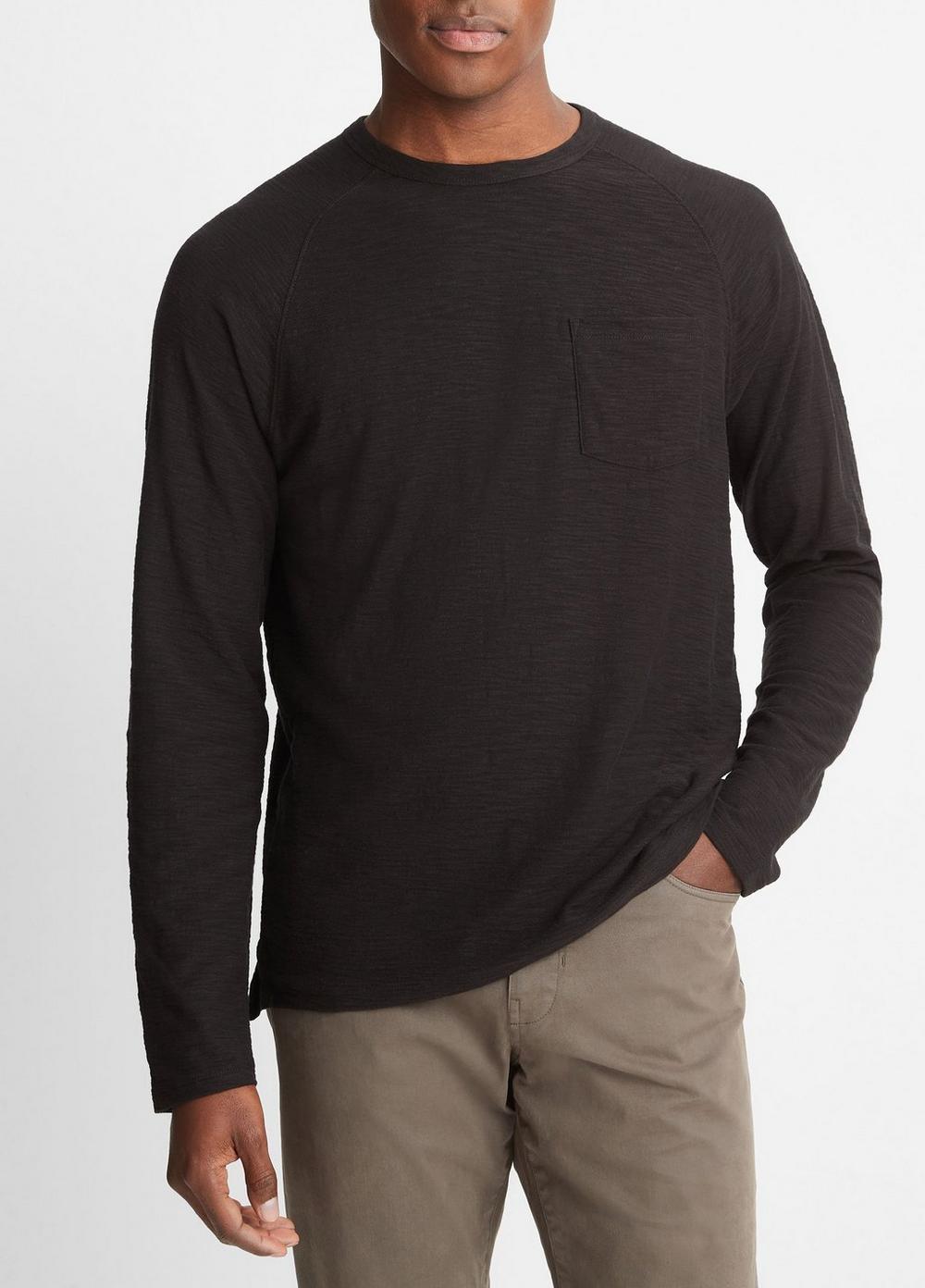Cotton Long Sleeve Pocket Crew T-Shirt