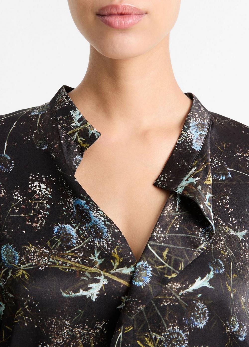 Thistle Silk Draped-Collar Blouse