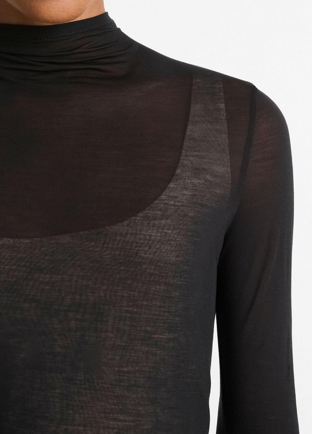 Sheer Long-Sleeve Mock-Neck Top