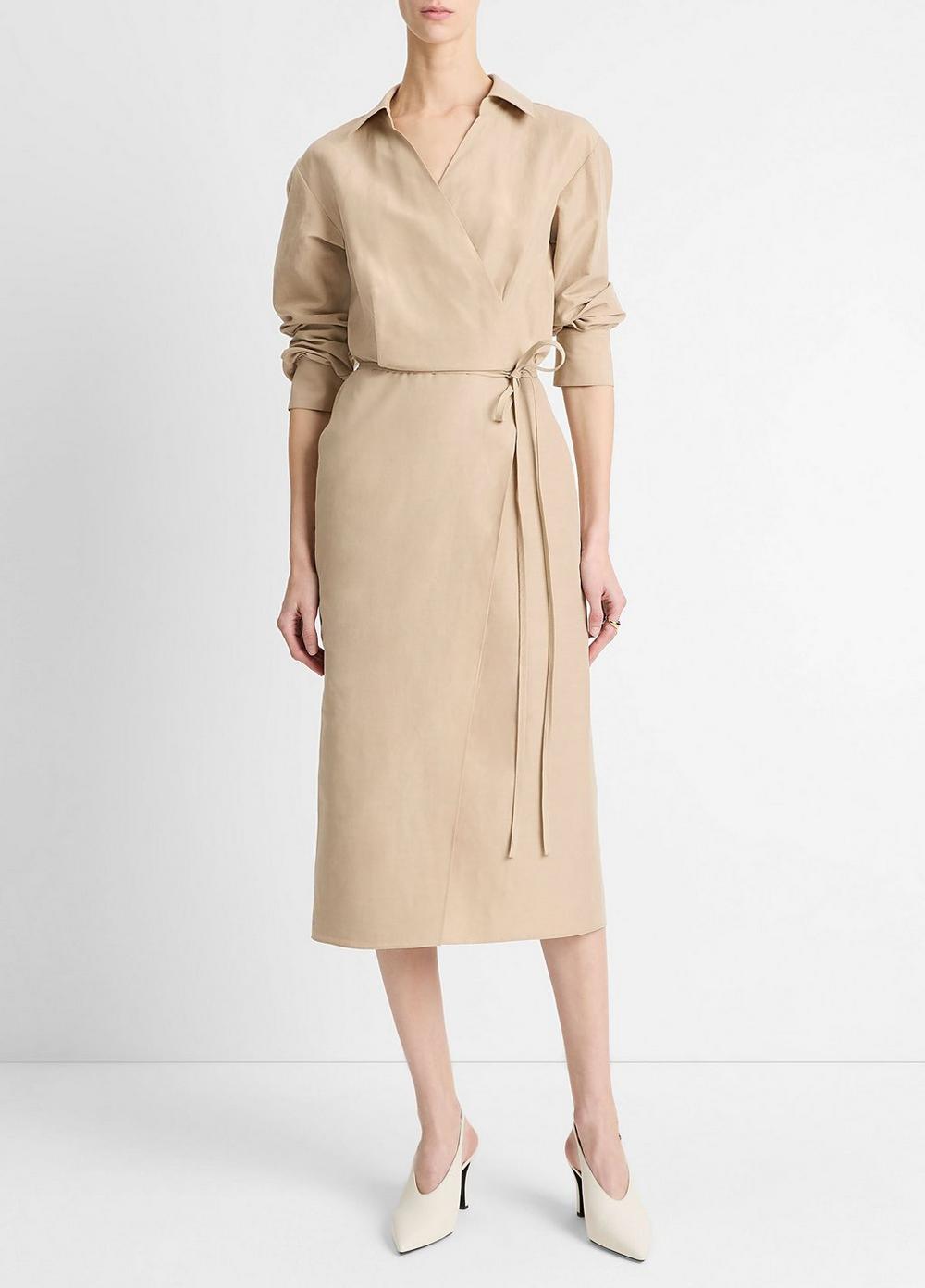 Cotton-Blend Wrap Shirt Dress