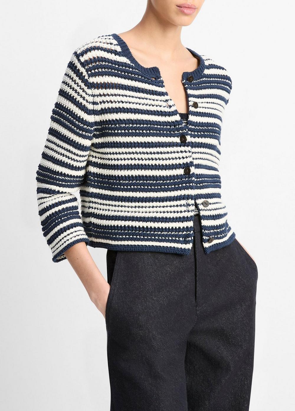 Textured Stripe Italian Cotton Cardigan