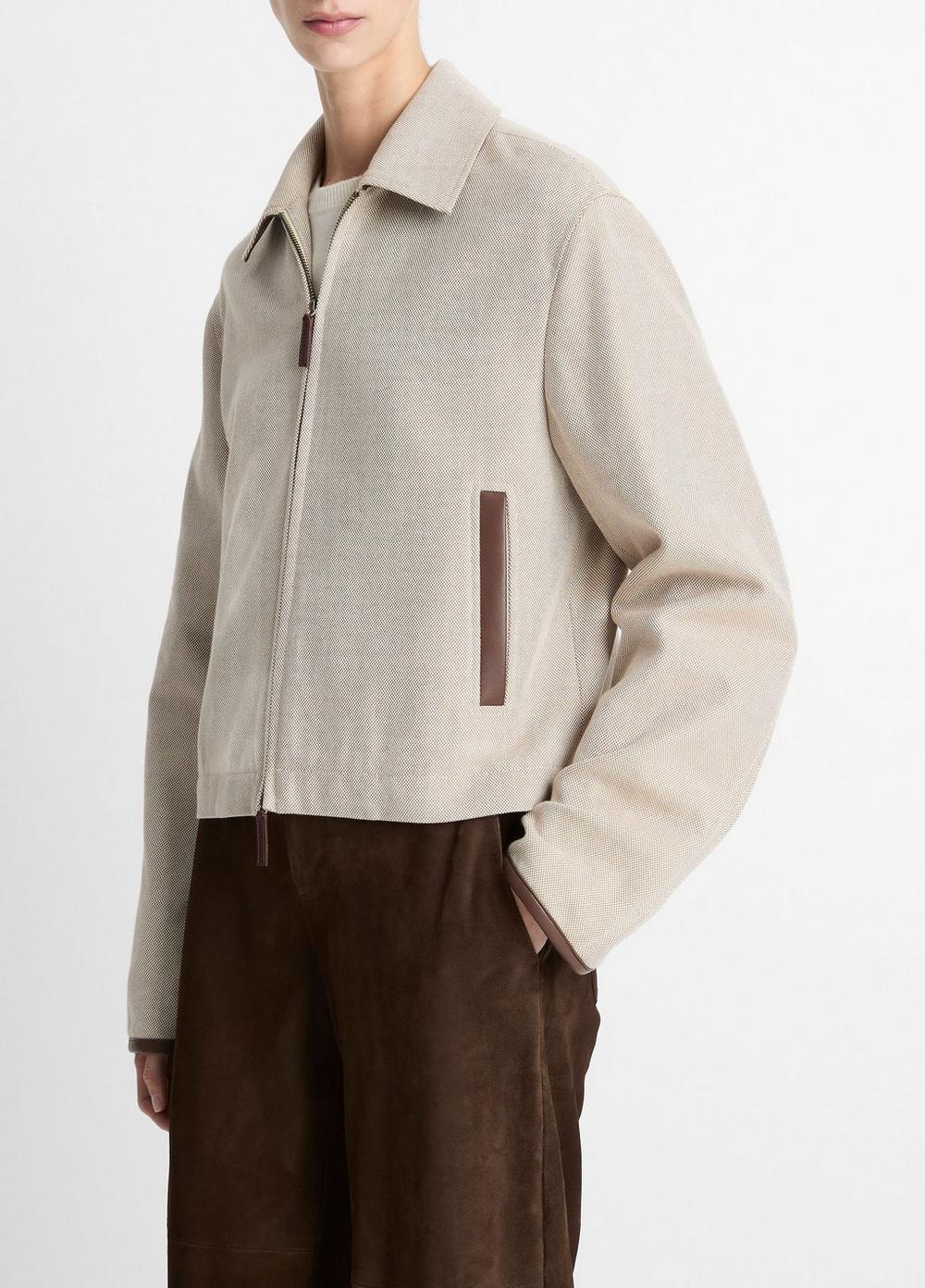 Faux-Leather-Trim Cotton Cropped Jacket