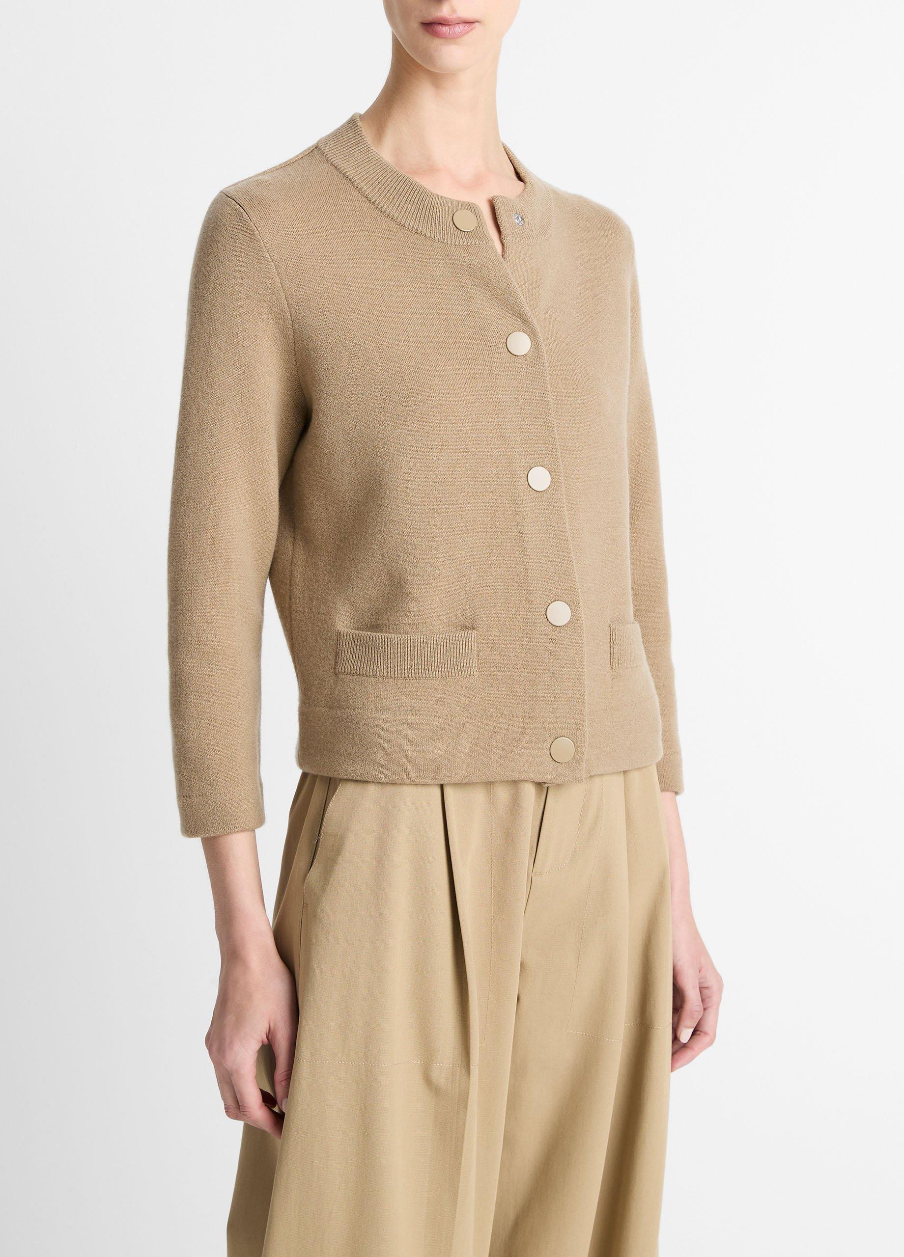 Wool-Blend Shrunken Snap Cardigan