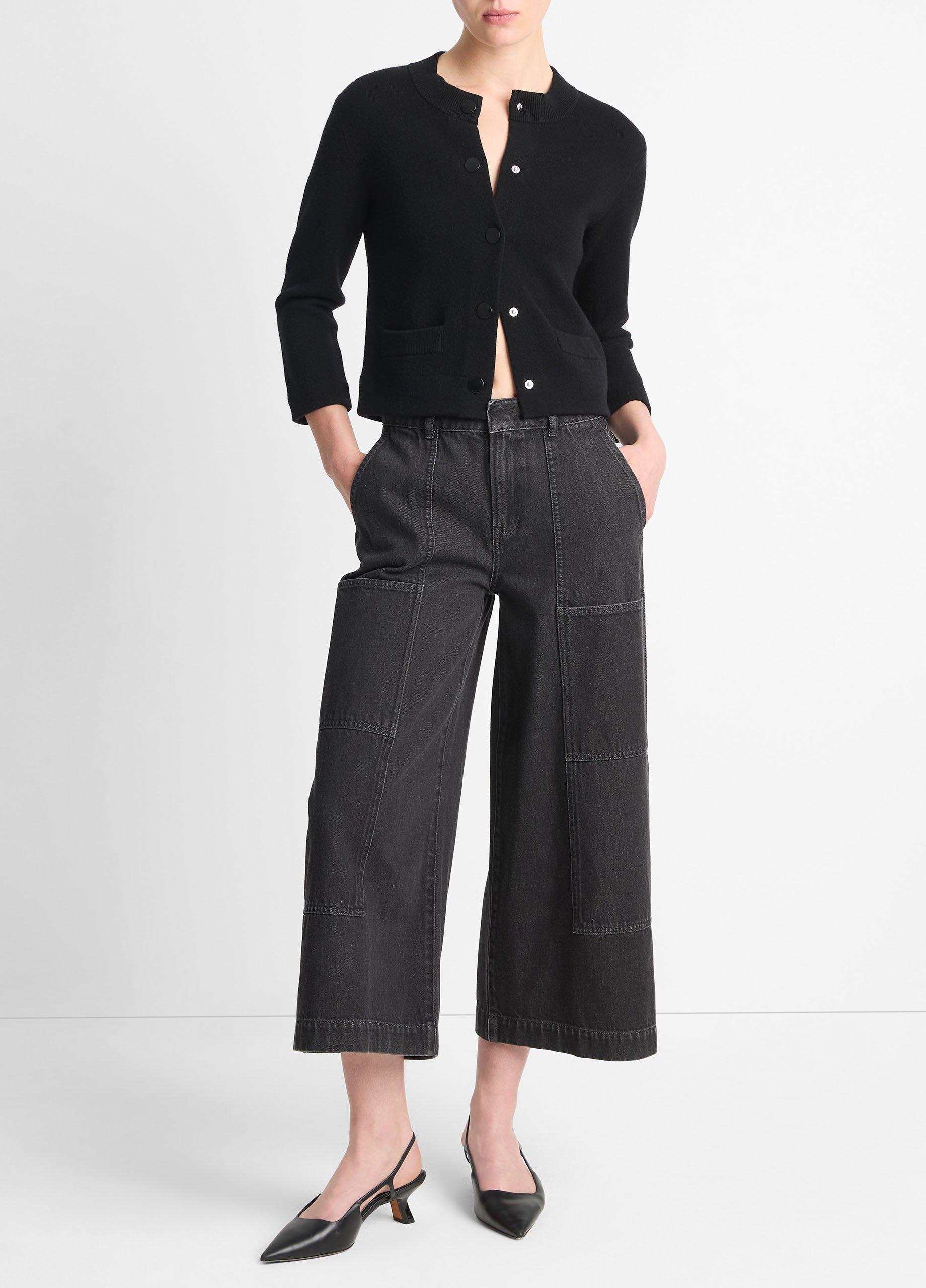 Wool-Blend Shrunken Snap Cardigan