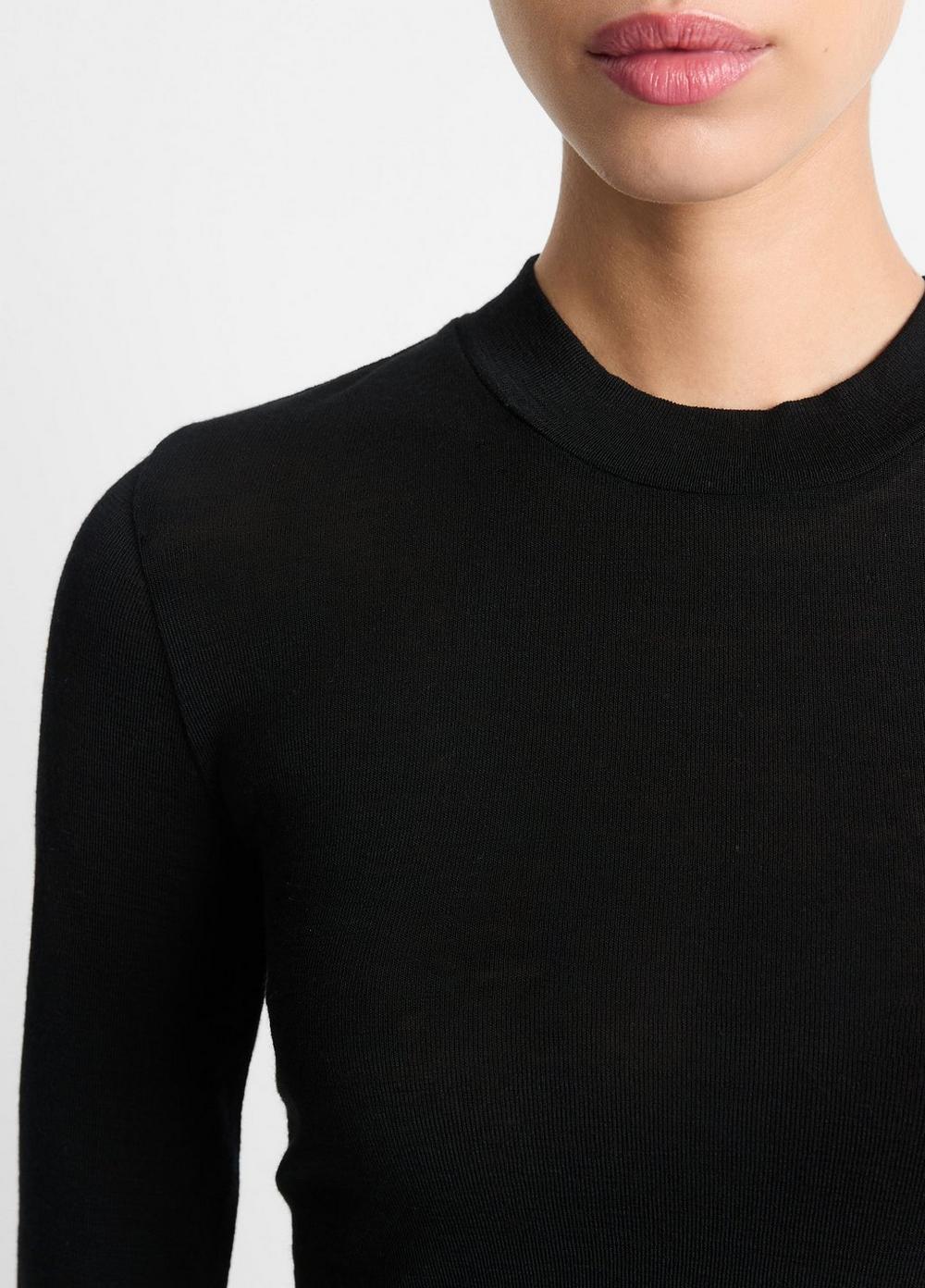Wool Three-Quarter-Sleeve Mock-Neck Top