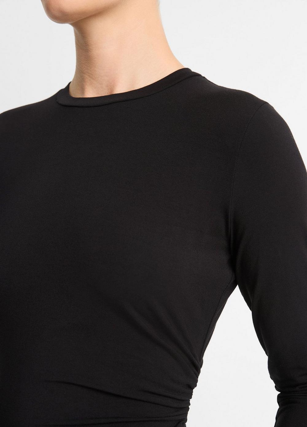 Draped Long-Sleeve Crew Neck Top