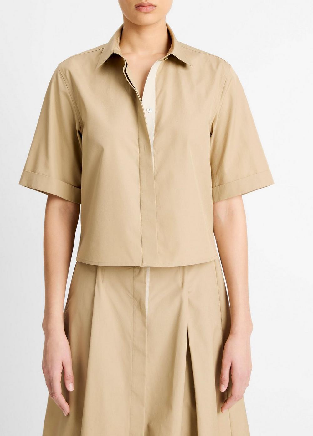 Canvas Tape Cotton Button-Front Shirt
