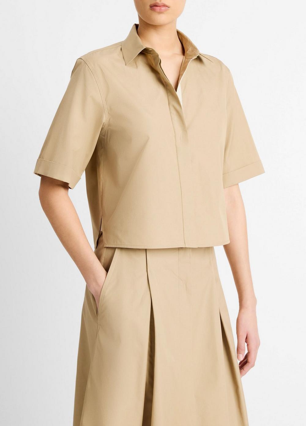 Canvas Tape Cotton Button-Front Shirt