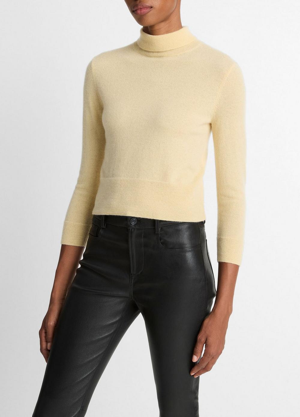 Cashmere-Silk Three-Quarter-Sleeve Mock-Neck Sweater