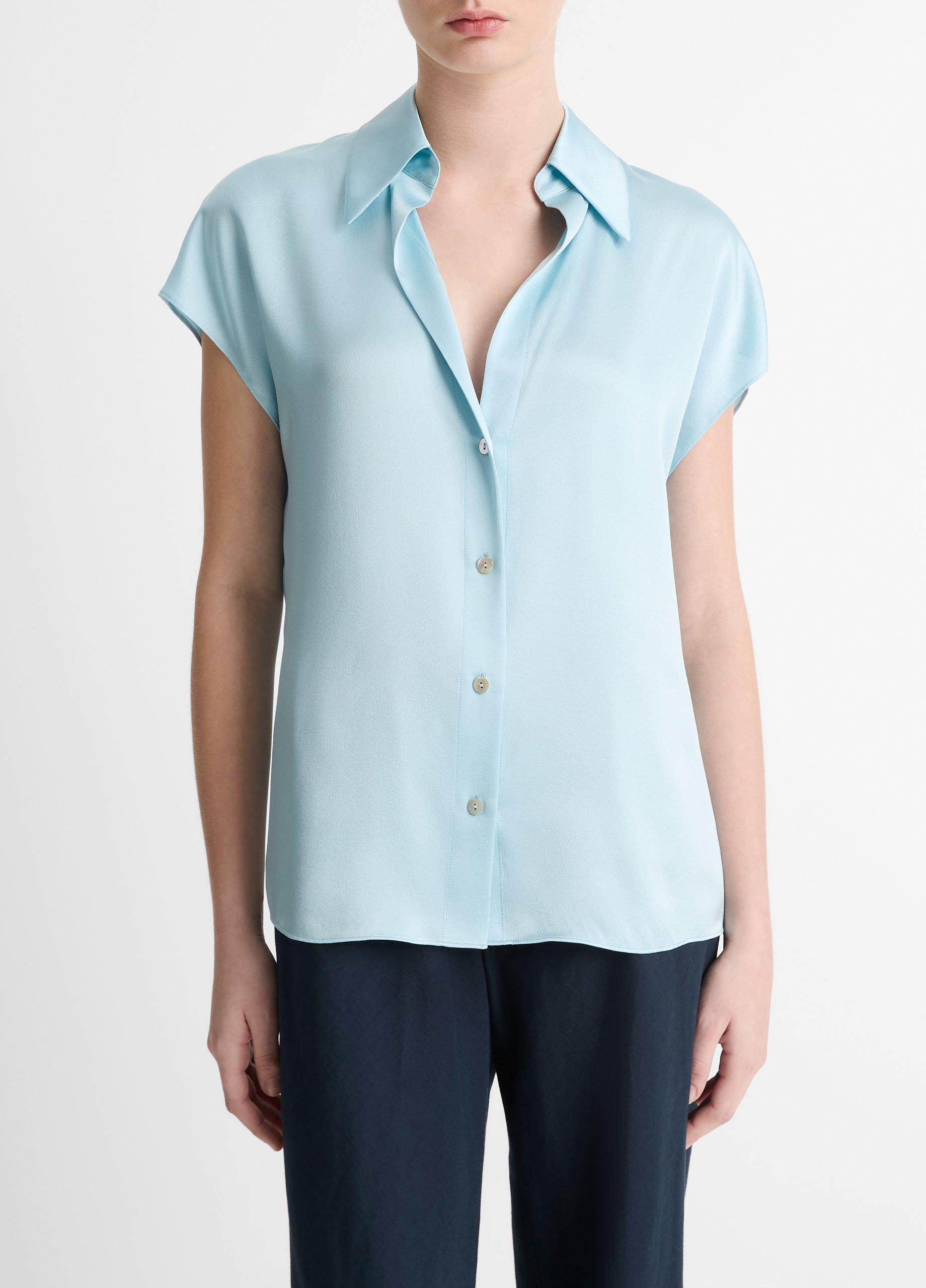 Silk Cap-Sleeve Ruched-Back Blouse