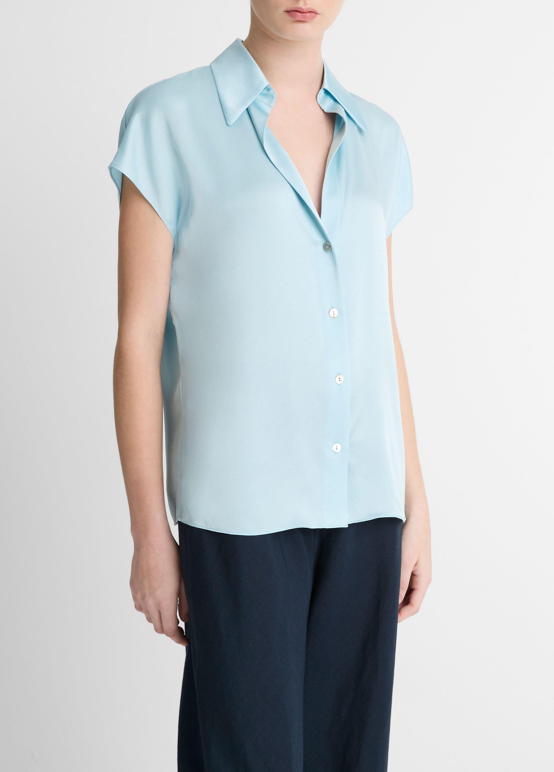 Silk Cap-Sleeve Ruched-Back Blouse