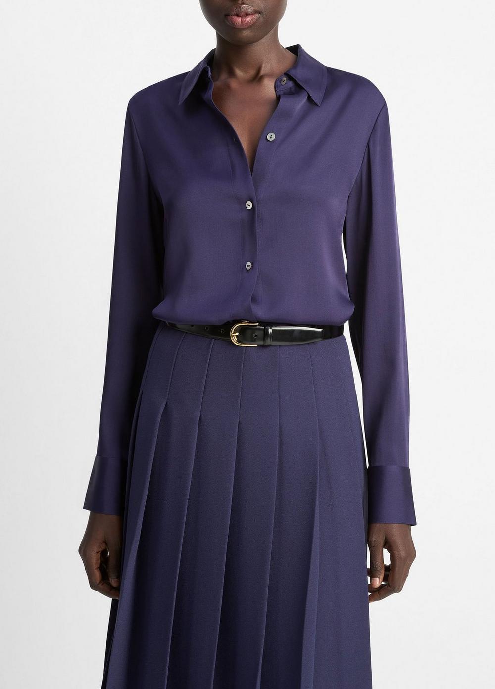Silk-Blend Slim Button-Front Blouse