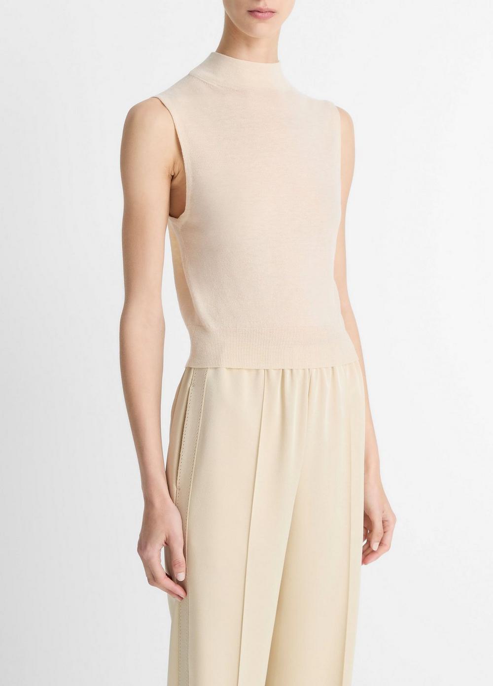 Wool-Blend Sleeveless Mock-Neck Sweater