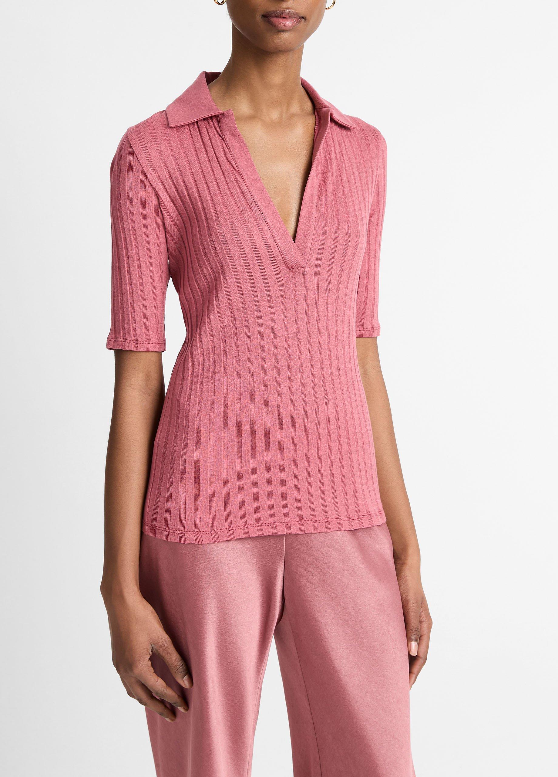Cotton Elbow-Sleeve Polo Shirt