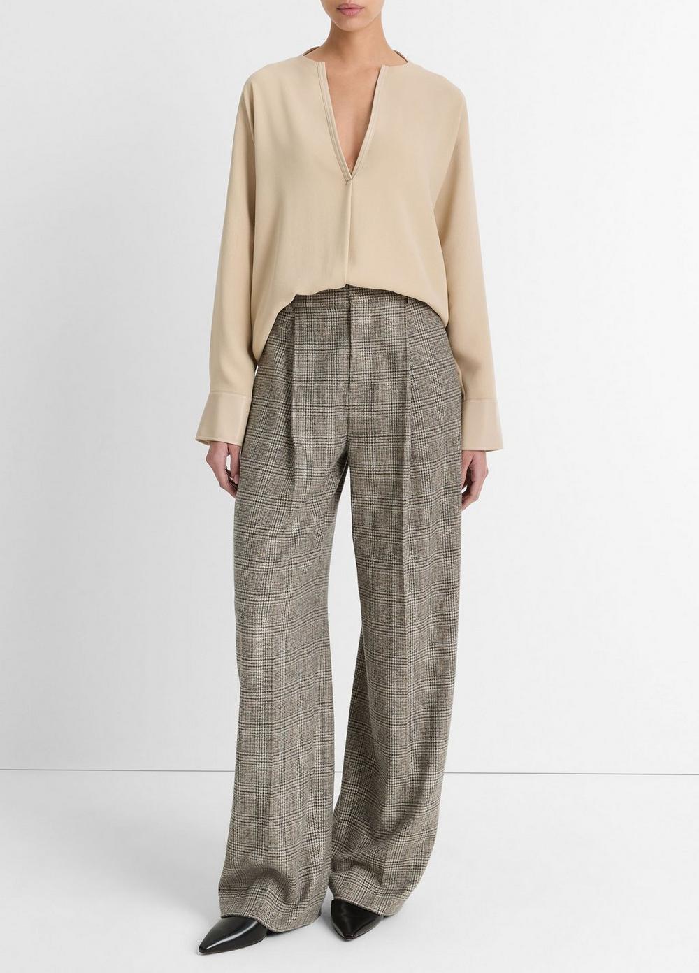 Faux Leather-Trim Dolman-Sleeve Blouse
