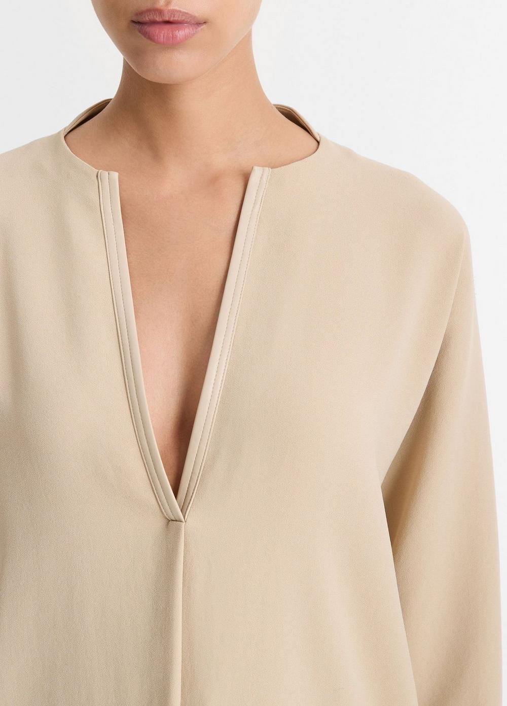 Faux Leather-Trim Dolman-Sleeve Blouse