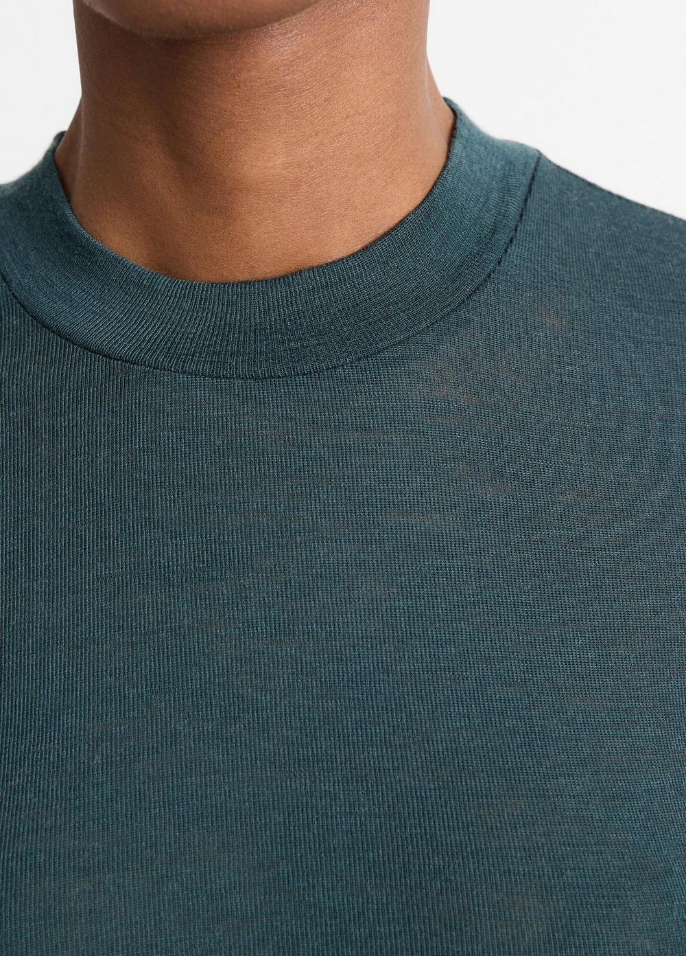 Wool Three-Quarter-Sleeve Mock-Neck Top