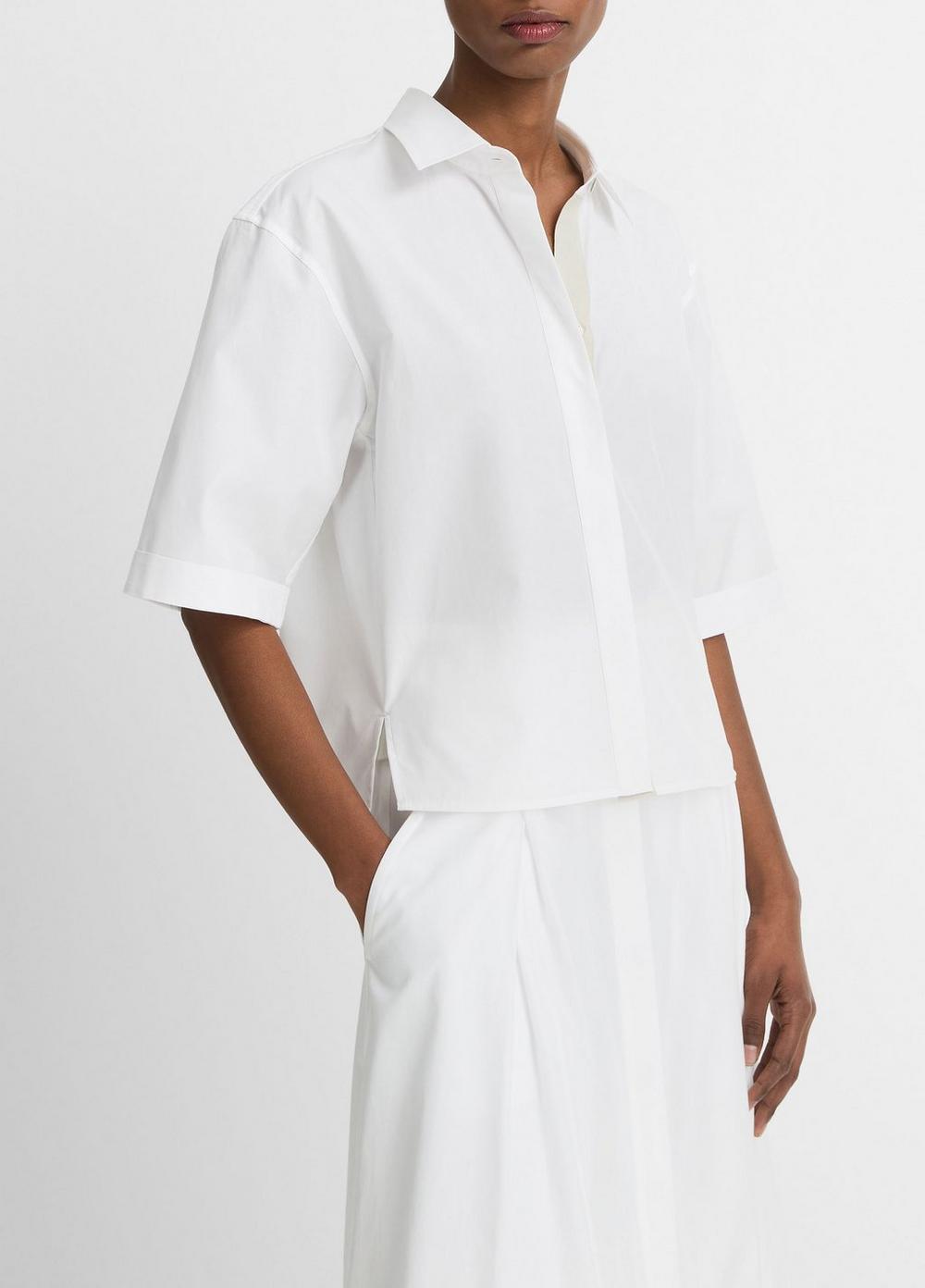 Canvas Tape Cotton Button-Front Shirt