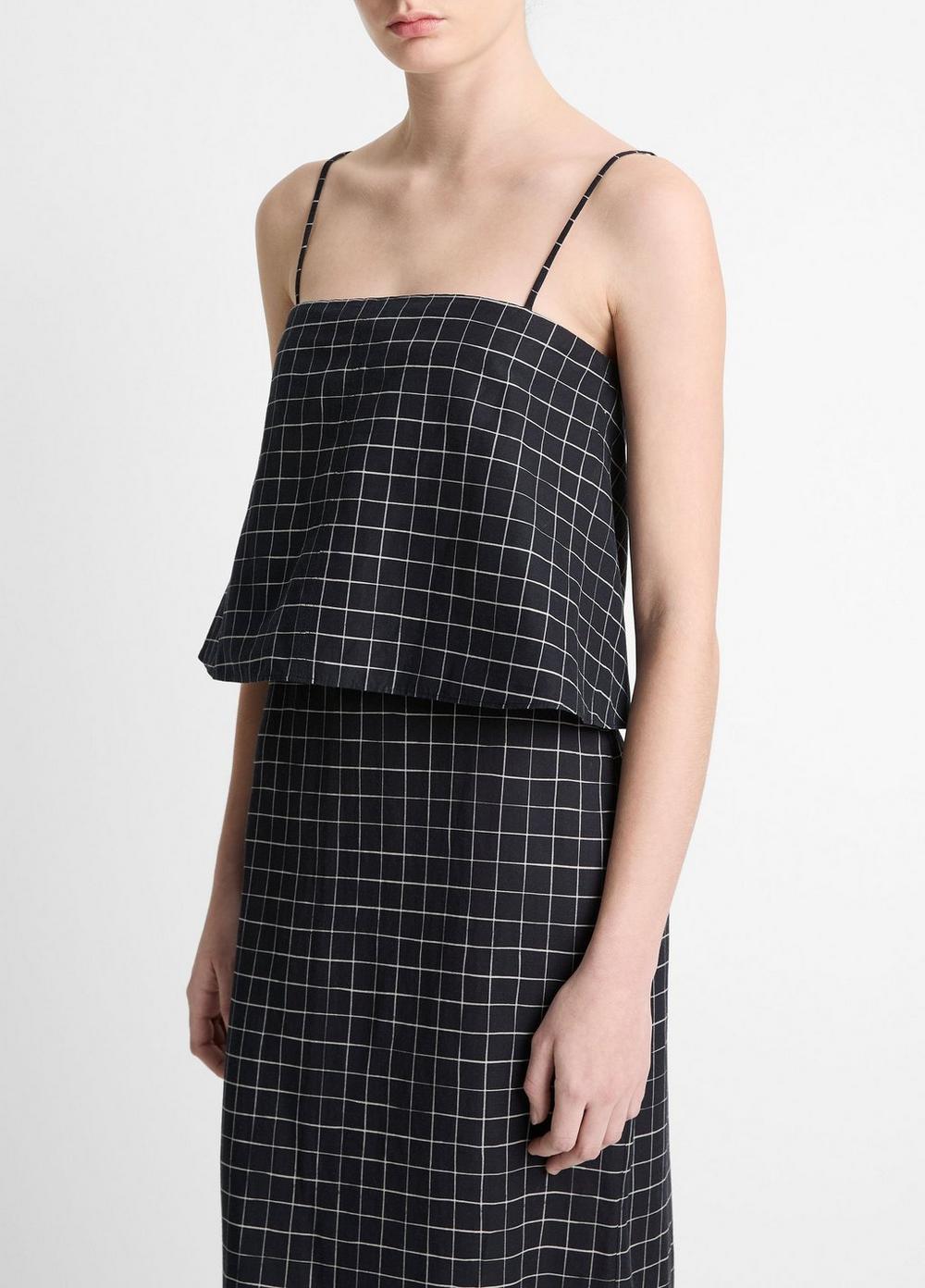 Trellis Plaid Cotton-Blend Tie-Back Top