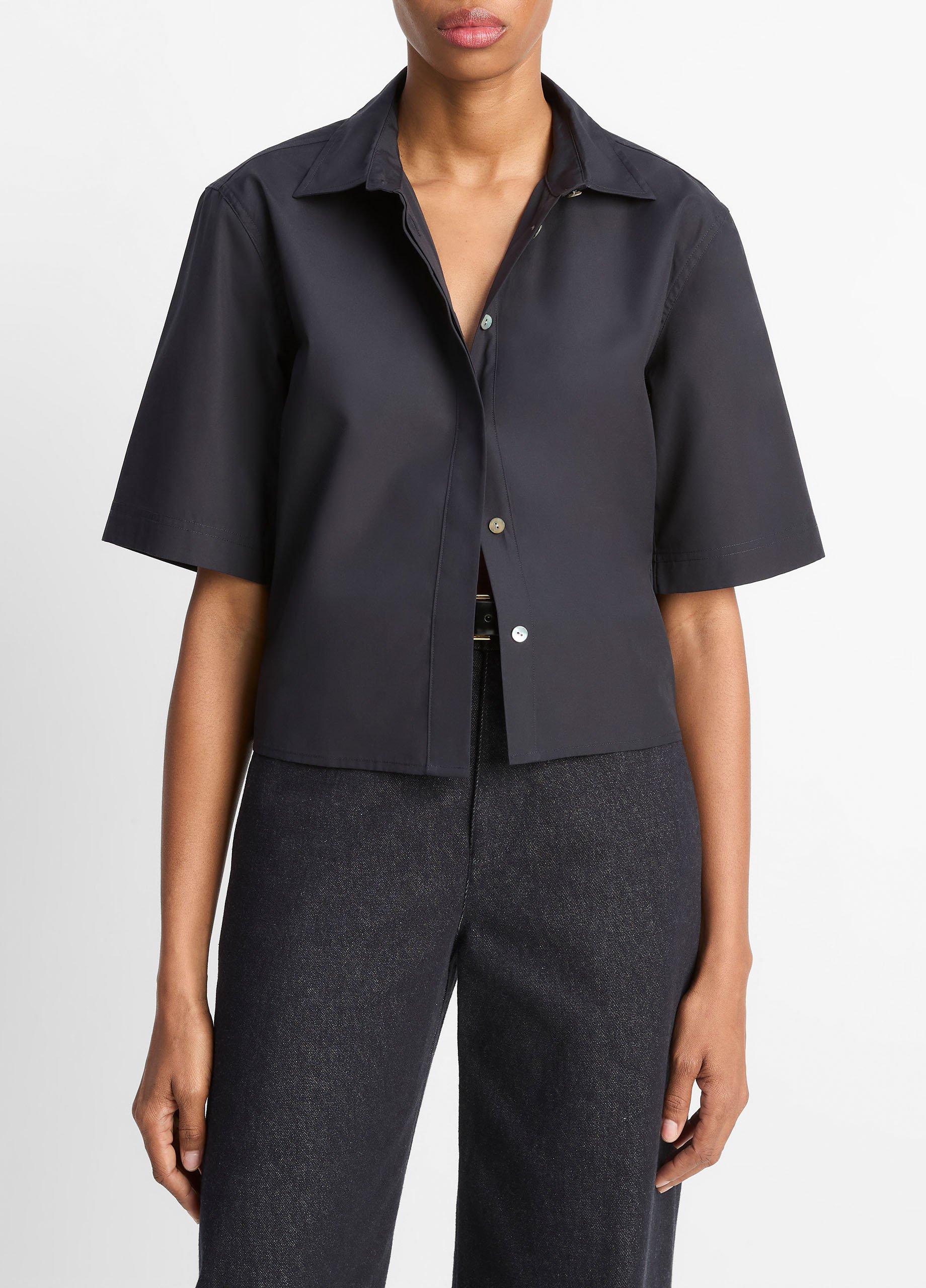 Cotton Short-Sleeve Cropped Shirt