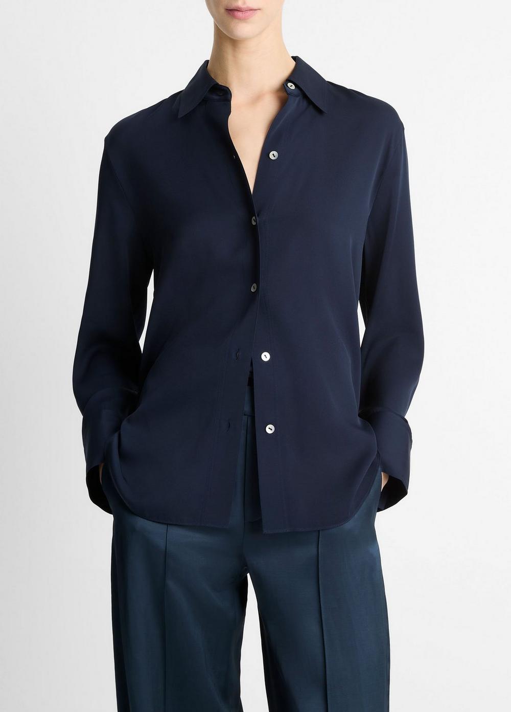 Stretch-Silk Button-Front Blouse