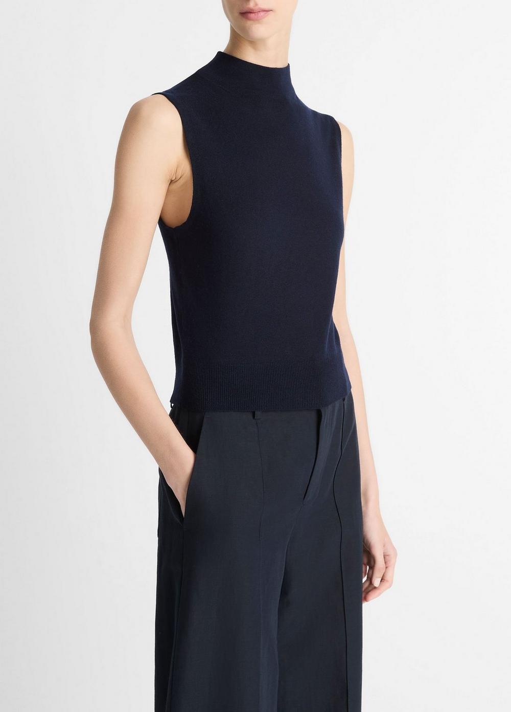 Wool-Blend Sleeveless Mock-Neck Sweater