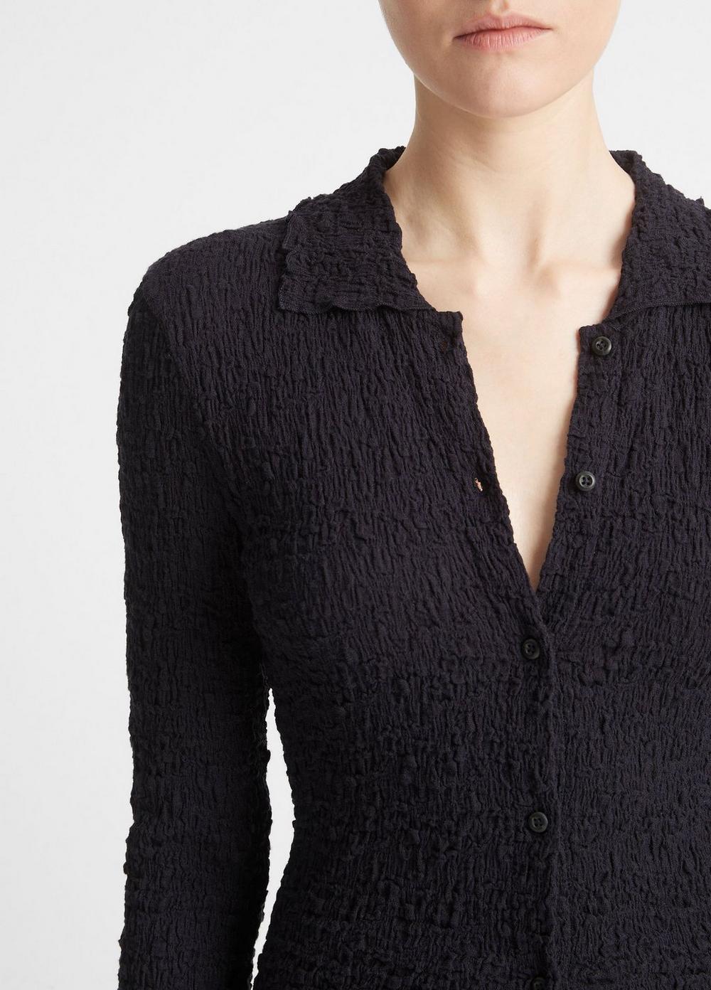Smocked Long-Sleeve Button-Front Shirt