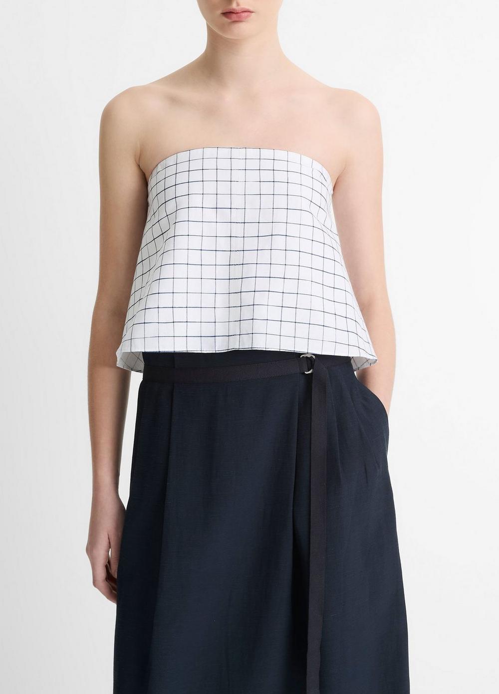 Trellis Plaid Cotton-Blend Tie-Back Top