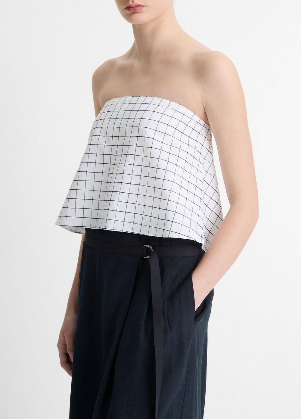 Trellis Plaid Cotton-Blend Tie-Back Top